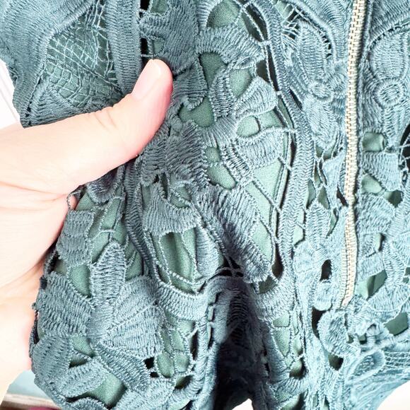 Lovers & Friends x Revolve Caspian Shift Dress Hunter Green Lace Racerback XS - Picture 12 of 14